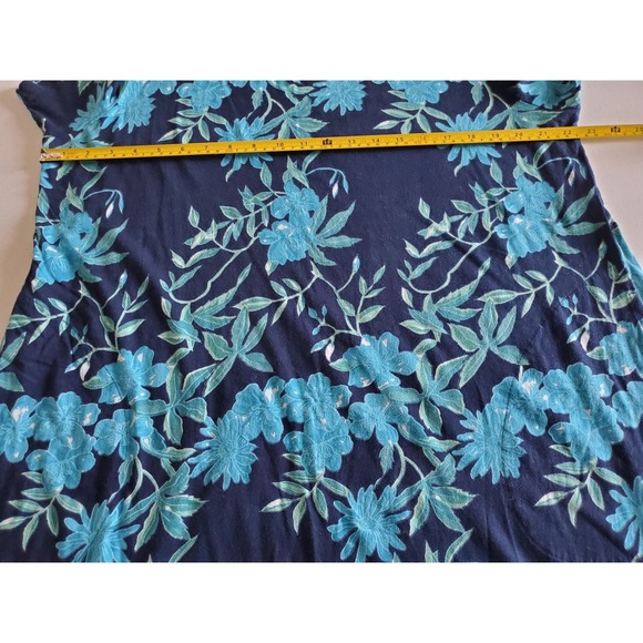 LA CERA Womens XL‎ Blue Tropical Floral Short Sleeve Midi Cotton Dress Pockets - Picture 7 of 9